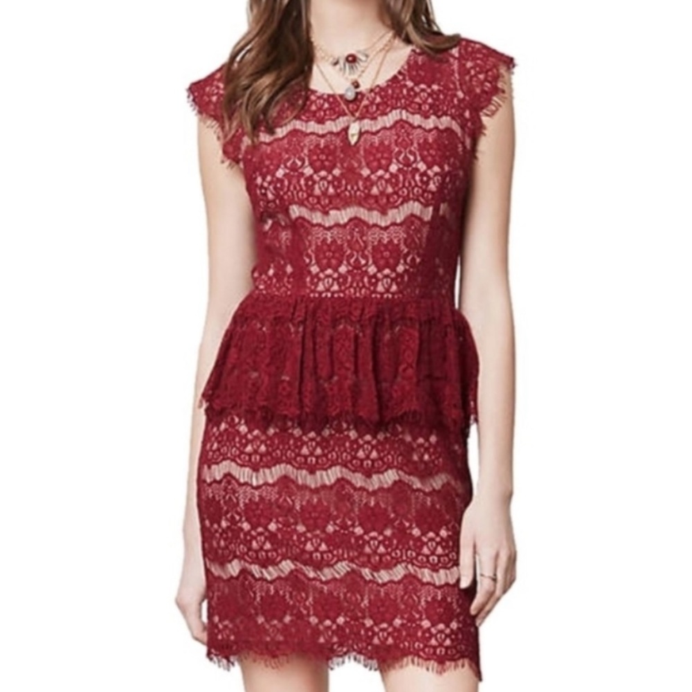 Maeve Maroon Elsa Lace Peplum Dress